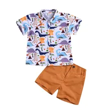 SAGACE комплекты для детей Одежда для маленьких мальчиков детская одежда для джентльменов летние детские топы с рисунком динозавра+ шорты Aug5