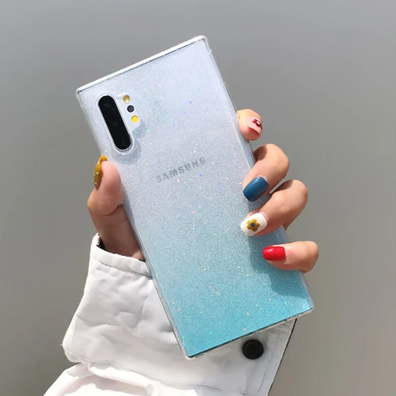 Для samsung Note 10 plus 8 9 шикарные блестящие порошки Прозрачный чехол для samsung Galaxy S10 Plus S8 S9 цветной мягкий градиентный чехол - Цвет: Небесно-голубой