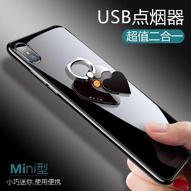 

New arrival with battery display usb charging cigarette lighter Love mobile phone bracket arc pulse charging lighter Men gift