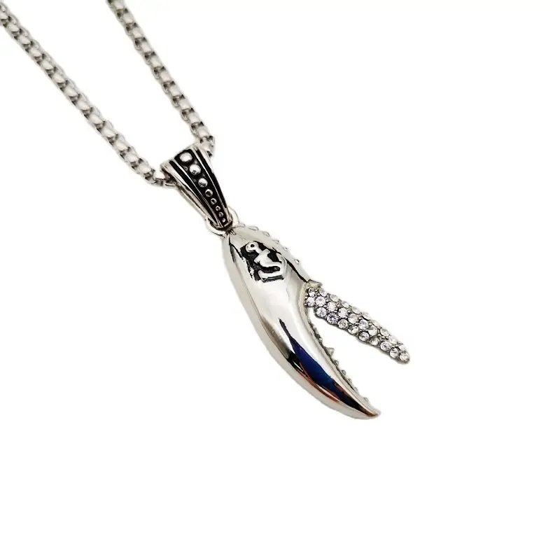 

Mens Creative Animal Crab Clip Necklace Bling Bling Rhinestones Stainless Steel Anchor Crab Pincers Pendant Necklace Jewelry