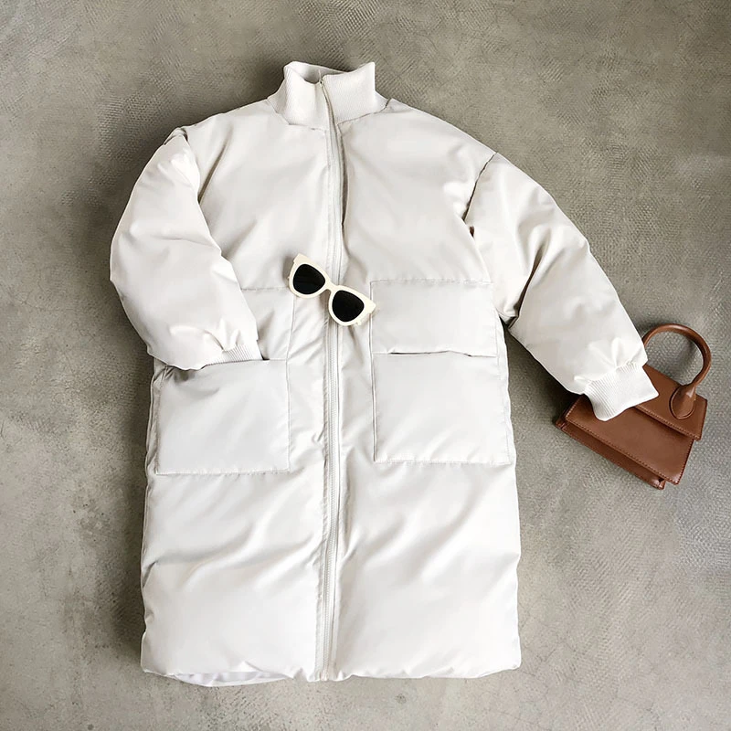 Зимний женский хлопковый костюм Корейская версия длинного сечения хлебного обслуживания Повседневная обработанная куртка