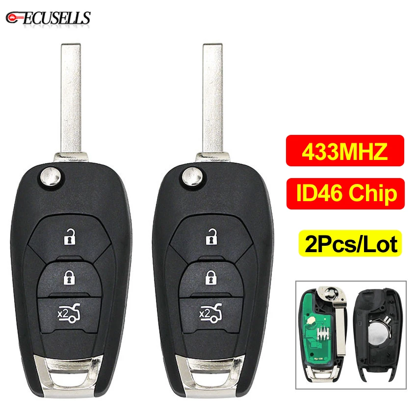 

2Pcs/Lot 3 Button Modified Smart Remote Car Key 433MHZ ID46 PCF7941 Chip + Blade For Chevrolet Cruze 2014 2015 2016 2017 2018