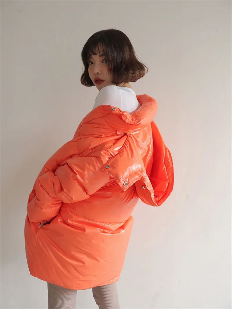 RUGOD плотное теплое длинное зимнее оранжевое пальто для женщин водолазка размера плюс элегантное пальто Дамская мода