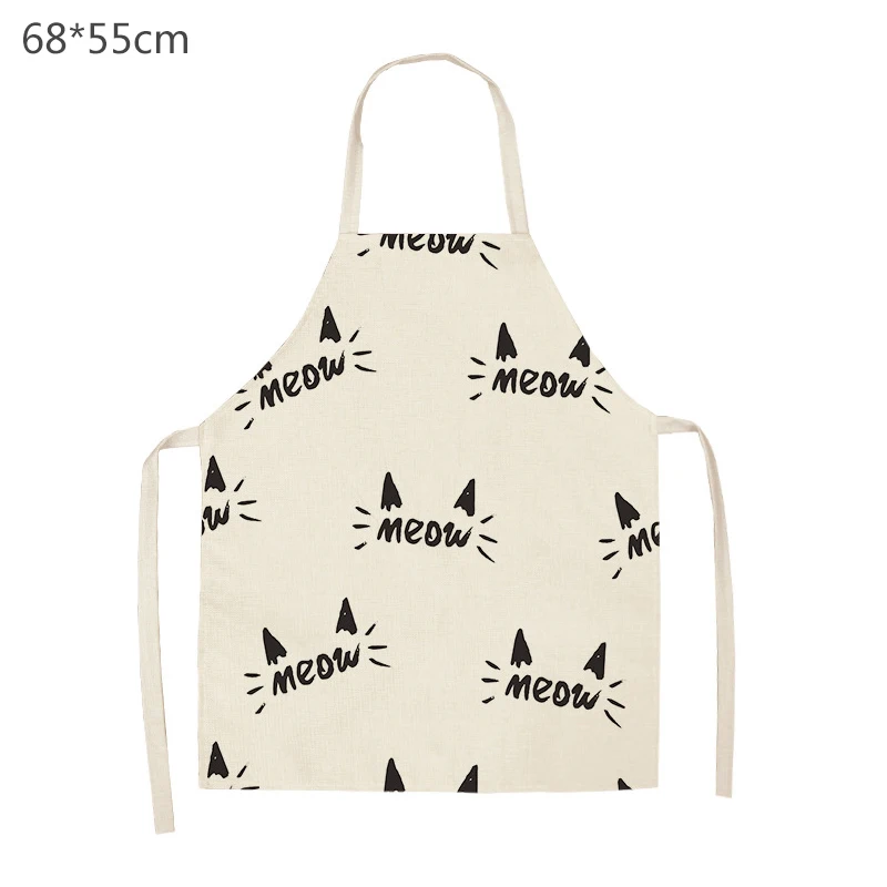 Cute Cats Printed Kitchen Aprons for Women Sleeveless Cotton Bib Household Cleaning Apron Waterproof Cooking Baking Apron
