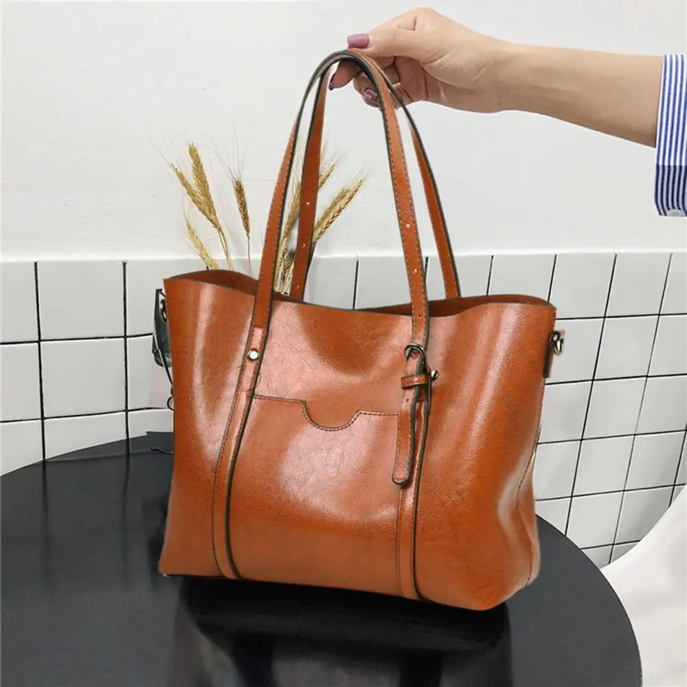 Women PU Leather Shoulder Crossbody Bag Large Capacity Shopping Messenger Handbag Ladies Classic Retro Tote Handbag