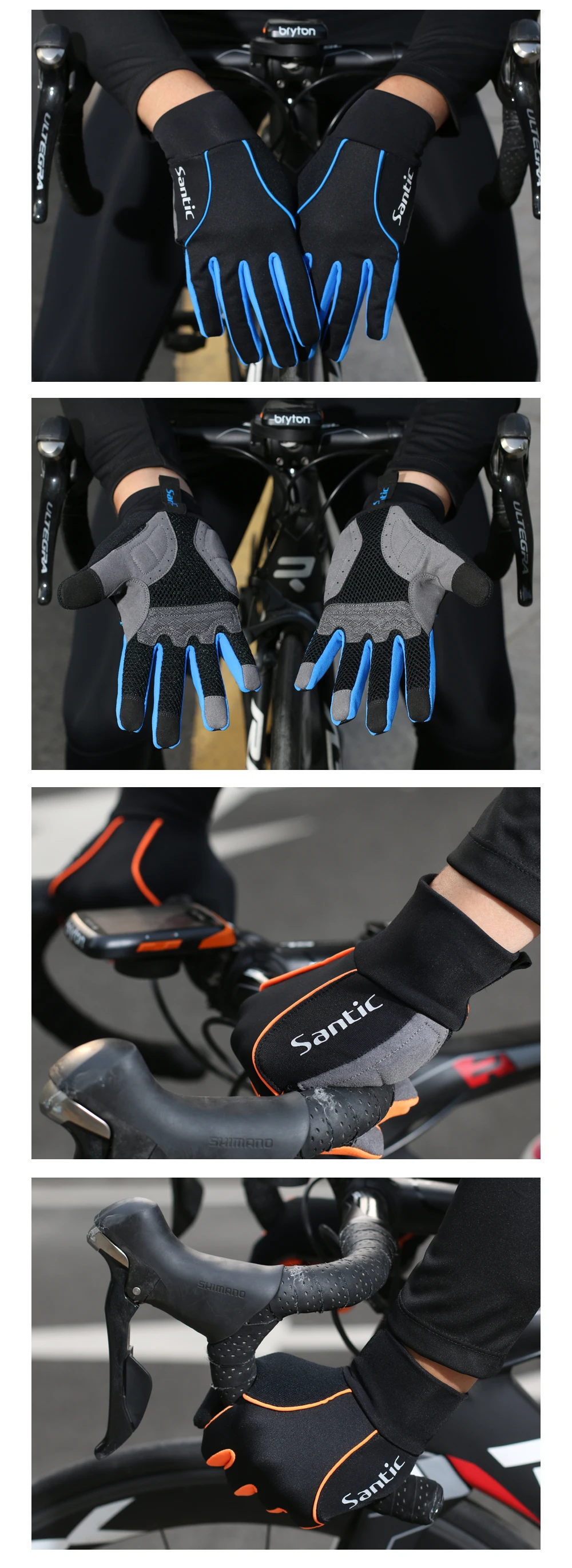 Мужские велосипедные перчатки Santic, полный палец, с сенсорной функцией, быстросохнущие, ветрозащитные, противоударные, для зимы, MTB, велосипедные перчатки K9M9134