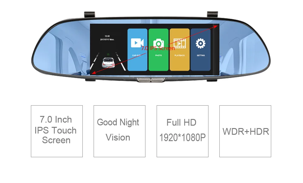 7,0 дюймов зеркало заднего вида сенсорный Full HD 1080P Автомобильный видеорегистратор Даш камера двойной объектив Автомобильный видеорегистратор с камерой заднего вида