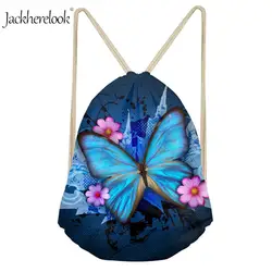 Jackhereook/сумки на шнурке для девочек, рюкзак с синей бабочкой, сумки для спортзала с принтом животных, модная упаковка для хранения