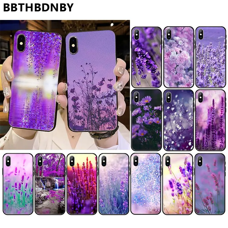 Чехол для телефона фиолетовый цветок черный мягкий чехол iPhone 11 pro XS MAX 8 7 6 6S Plus X 5 5S