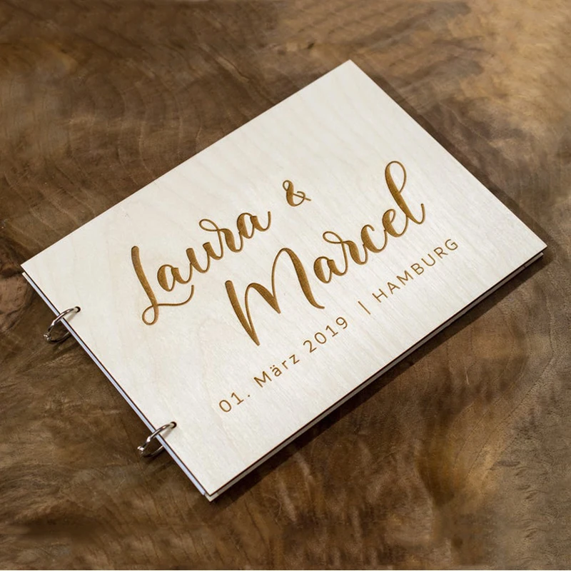 Wooden Wedding Guest Book Mr Mrs Guestbook Engraved Name and Date Wedding Signature Book Accessories