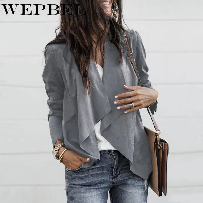 

WEPBEL Women's Cardigan Casual Turn-down Collar Irregular Coat Autumn and Winter Solid Color Long Sleeve Slim-Fit Coat