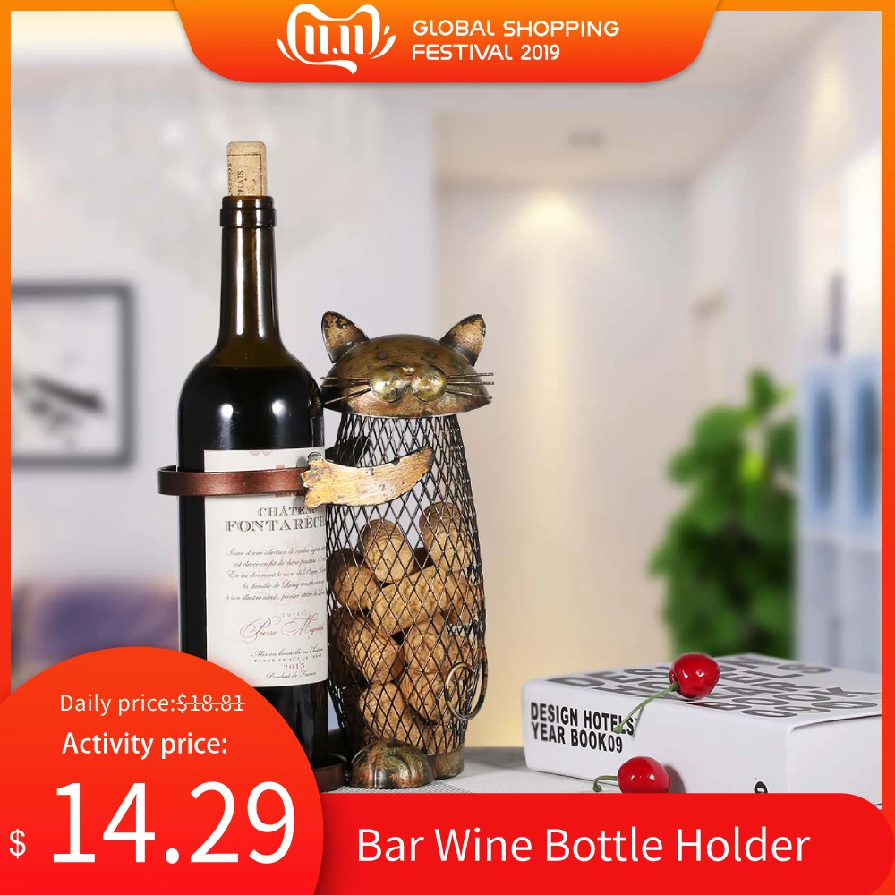

Kitchen Bar Wine Bottle Holder Cat Shaped Wine Holder Metal Craft Christmas Gift Handcraft Animal Wine Stander
