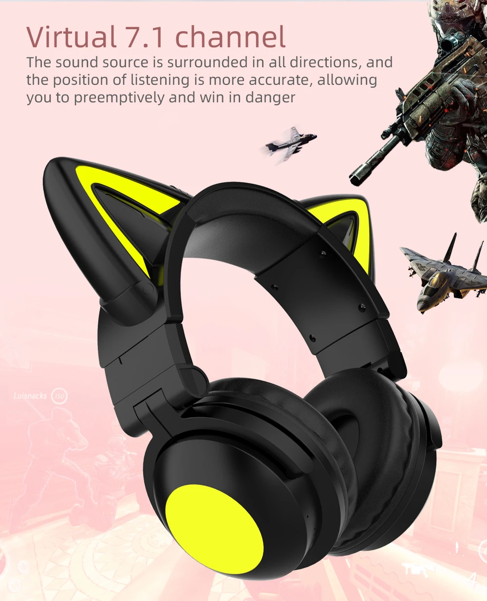 New ZW068 Bluetooth5.0 Headphone Wireless Headset With HD Microphone Cat Ear Cute LED Light Flashing for Girl Gift