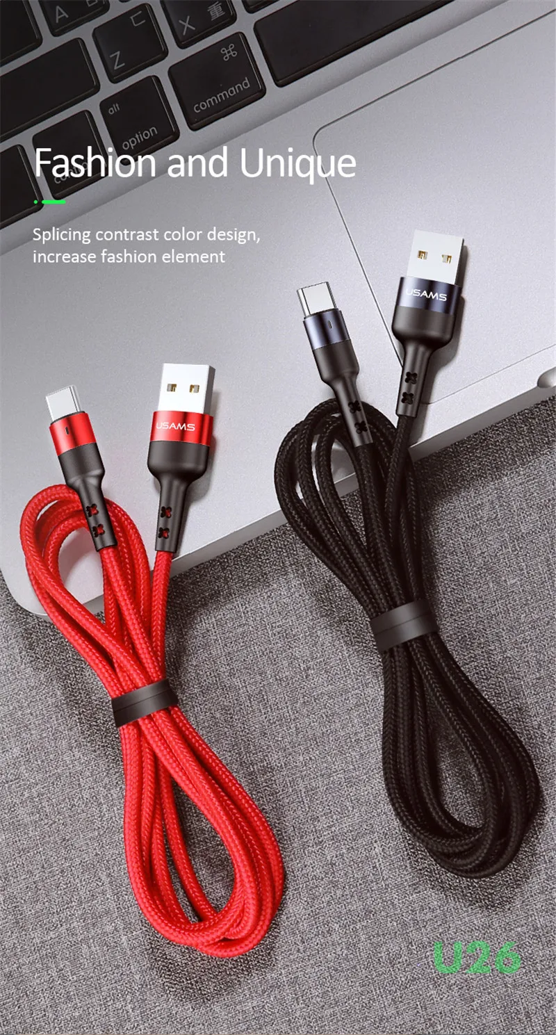 USAMS usb type C кабель 3A Быстрая зарядка провод кабель usbc для Xiaomi huawei samsung Note10 мобильный телефон светодиодный USB-C зарядное устройство кабель