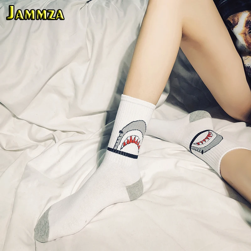 Женские Новые Модные Носки с рисунком акулы, черные, белые, повседневные, для скейтборда, улицы, хип-хоп, простые, с животными, хлопковые, мужские, Harajuku, короткие носки