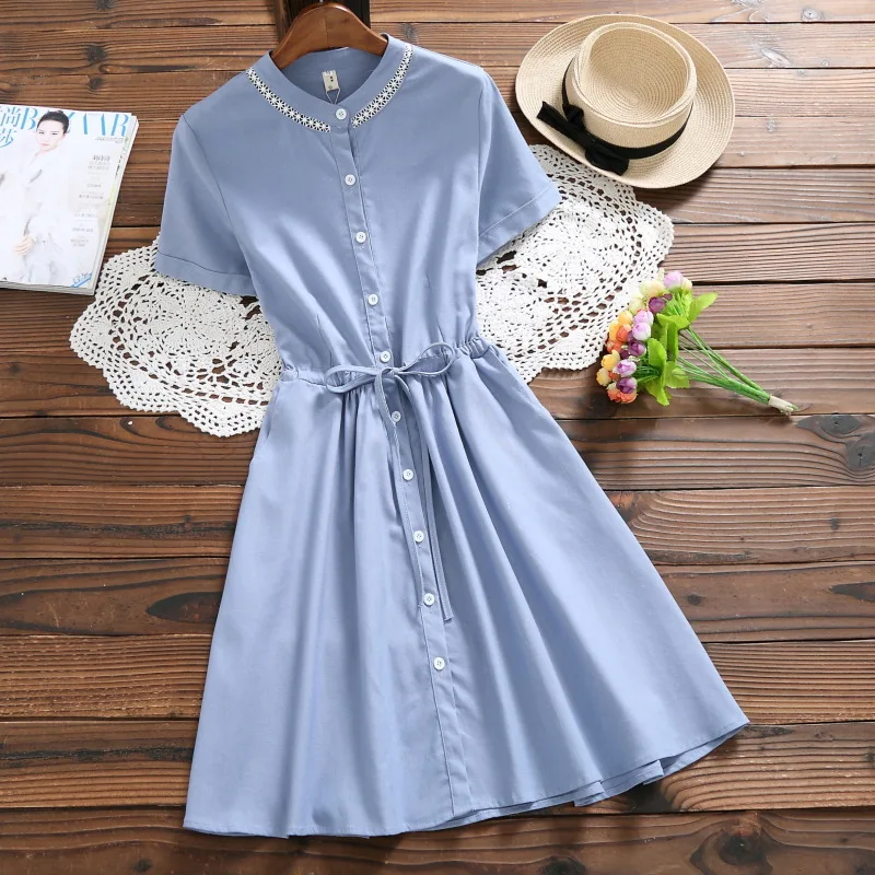 

Japanese-style Mori Girl Line Literature And Art Hipster Sweet Stand Collar Women's Joint Waist Hugging Short-sleeve Dress WOMEN