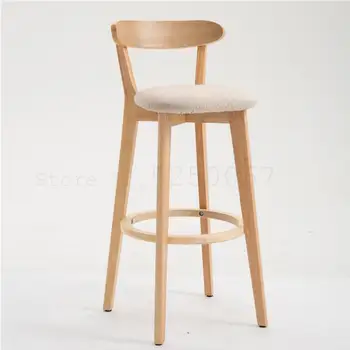 

Solid Wooden Bar Chair Nordic High-footed Stool American Retro Front Bar Stool Backrest Modern Simple Bar Chair