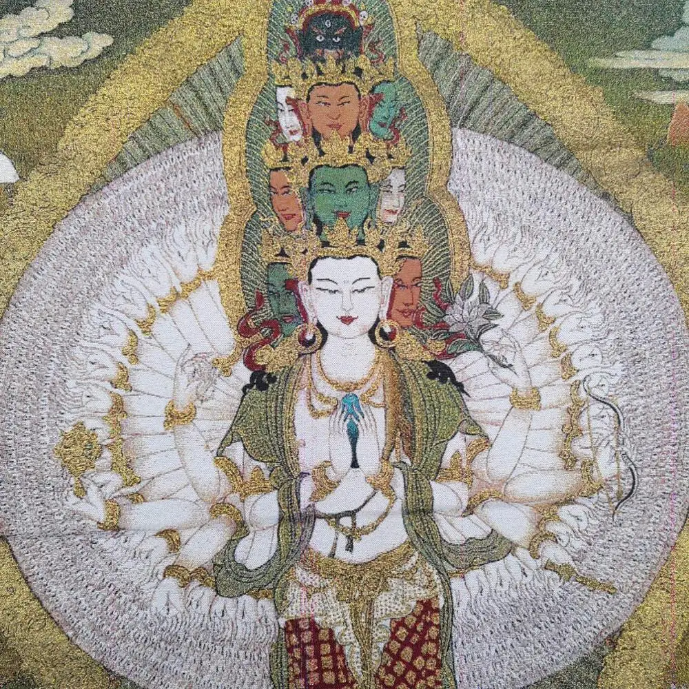 35"Thangka Embroidery Tibetan Buddhism silk Embroidery brocade 1000 arms Guanyin Bodhisattva Thangkas Worship Hall Town house 5