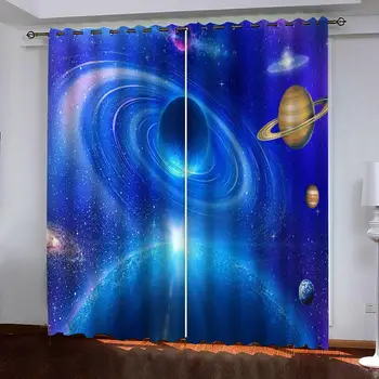

Planet Space Blue Sky 2 Panels/Set Window Curtain Block out Fabric Drapes Darkening Thermal Insulate Bedroom