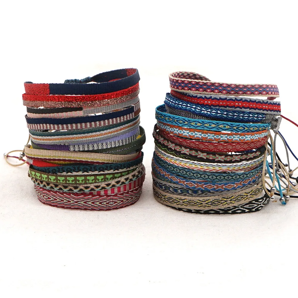 Boho Jewelry Braided Bracelet For Women Hand Weave Bohemian Pattern Friends Vintage Textile Pulseras Mujer bracelet jewelry