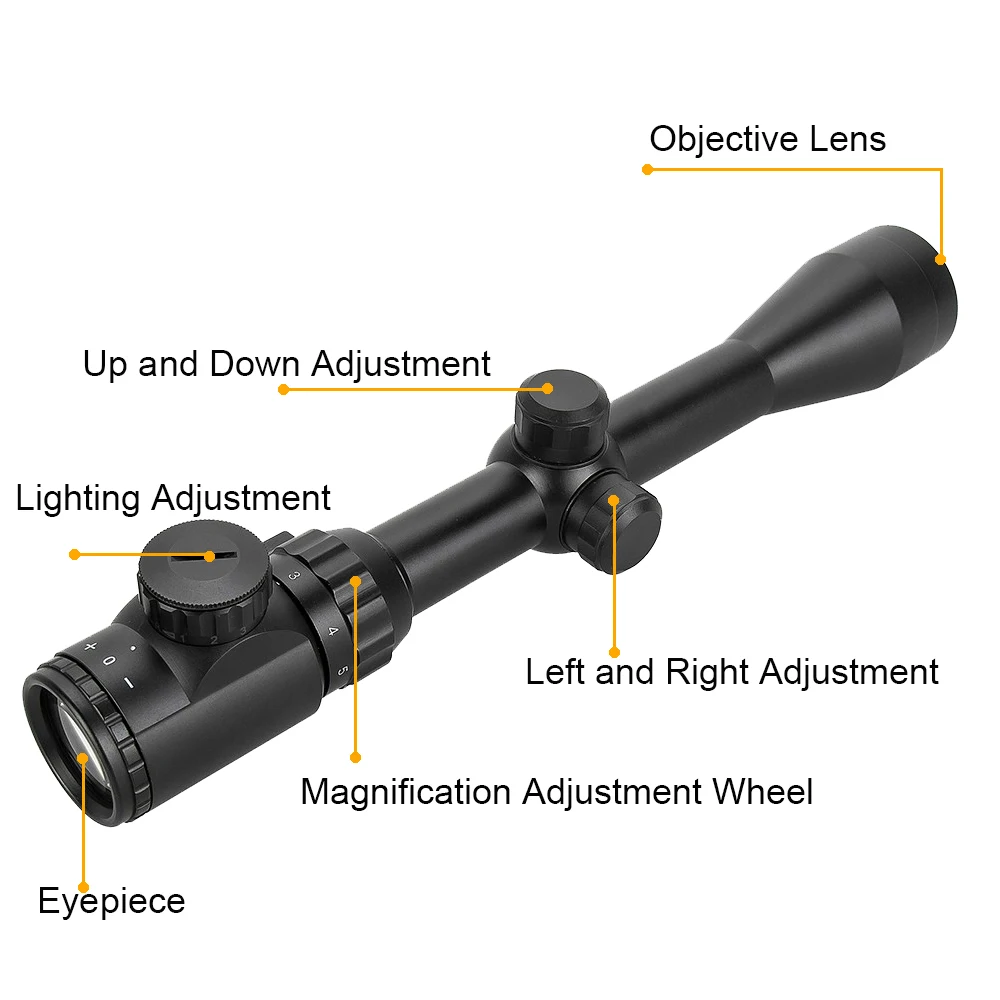 3-9x40 тактический прицел охотничьи прицелы Оптика прицел Красный Зеленый дальномер с подсветкой охотничий прицел снайперской винтовки страйкбольные пистолеты