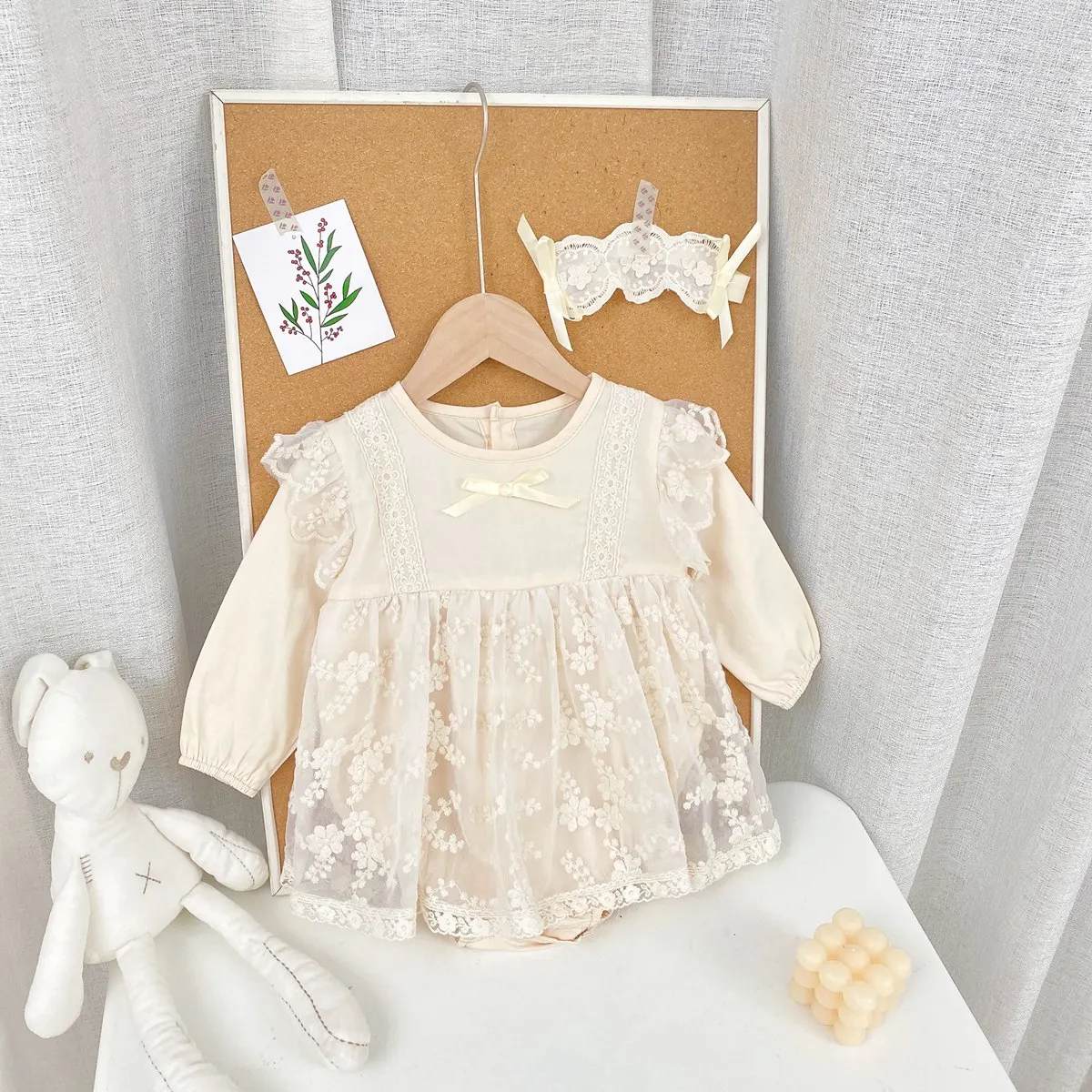 Sanlutoz Frühling Herbst Prinzessin Kleinkinder Mädchen Body suits Baumwolle Spitze Baby Mädchen Kleidung Onesies Langarm mit Stirnband