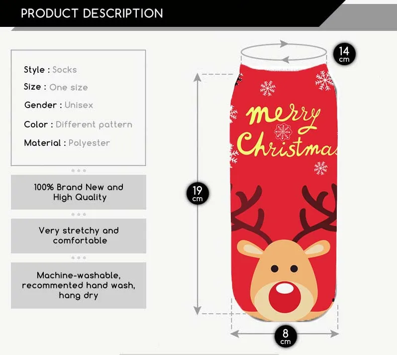 Несколько пар рождественские носки для мужчин и женщин Санта Клаус рождественские серии короткие носки 3D печать