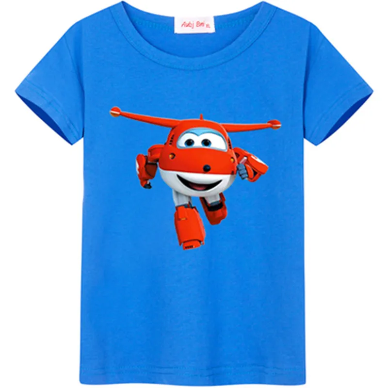 as picture Футболка для маленьких мальчиков и девочек с принтом «Super Wings»; хлопковая детская одежда; топы; футболки с рисунком; футболки с круглым вырезом и короткими рукавами; одежда для детей - Цвет: as picture