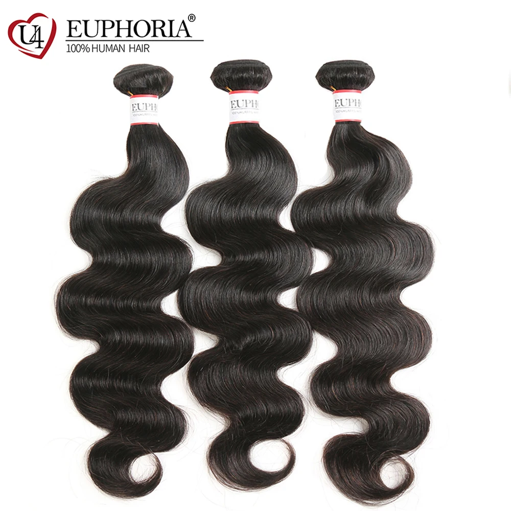 Бразильские волнистые человеческие волосы 3 пряди с кружевной застежкой 4x4 Euphoria