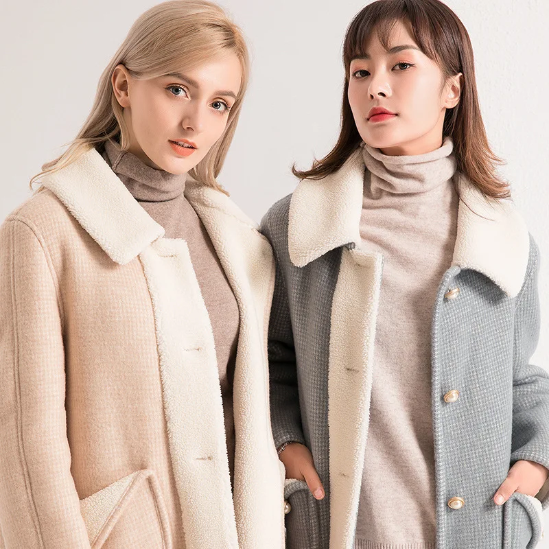women's faux fur coats long teddy bear coat ladies clothing overcoat plus size grey wool blends autumn winter free ship
