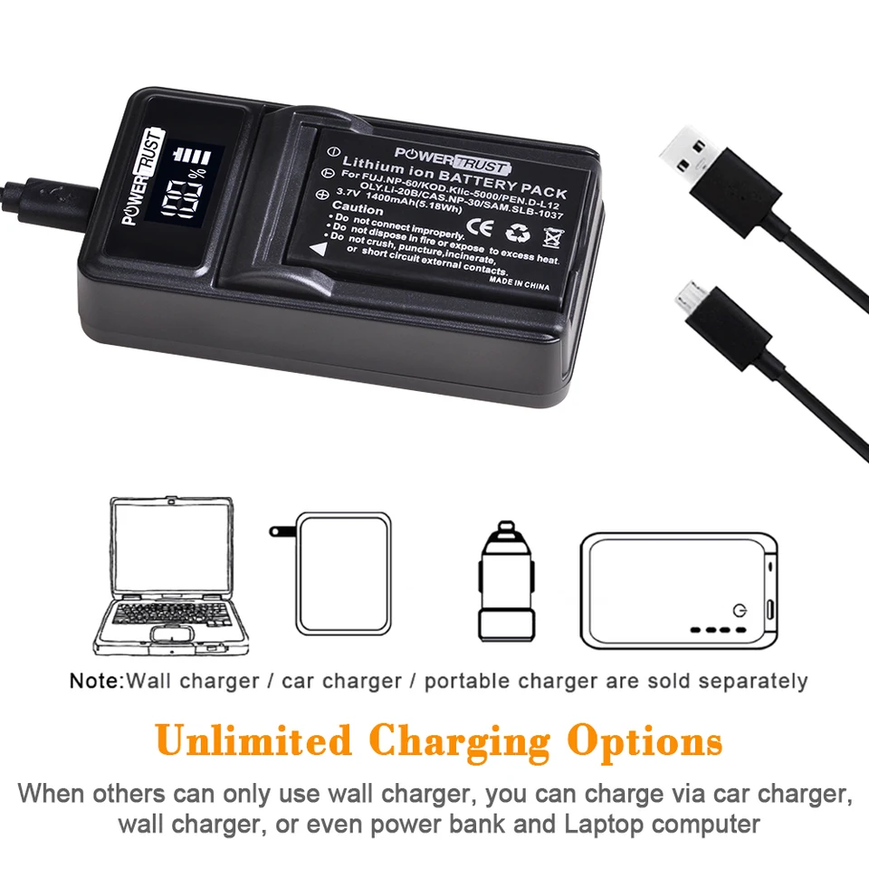 Newmowa® NP-60 Ersatz Akku und tragbar USB-Ladegerät-Set für Fujifilm