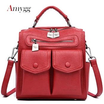 

Multifunctional Dual-use Women Leather Backpack Mochila Feminina School Bag For Girls Travel Backpack Lady Rucksacks Shoulder Ba