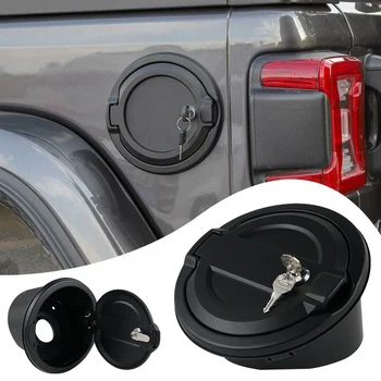 

H2CNC For JEEP Wrangler JL Fuel Filler Door With Lock Gas Cap Cover Accessories Fuel Tank Cover ABS+Aluminum Black 2018 2019