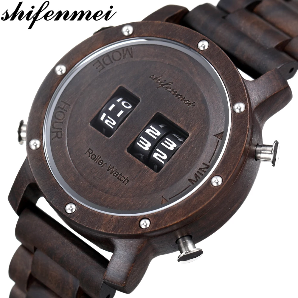 

Shifenmei Watches Men 2019 Military Roller Watches Men Top Brand Luxury Full Wooden Quartz Wristwatch Male Relogio Masculino