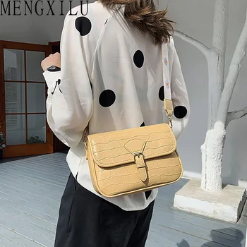 

MENGXILU Fashion Small Satchel Shoulder Bag Stone Pattern PU Leather Plap Pocket Female Messenger Bag Crossbody Bags For Women