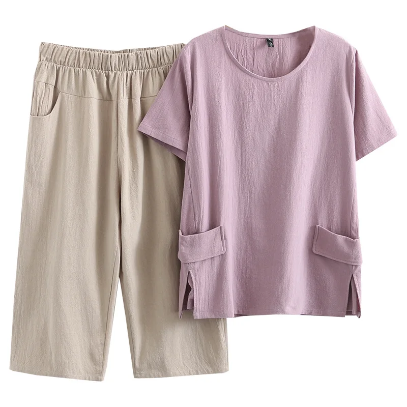 Camiseta y pantalones Capri para Mujer, camisetas de gran tamaño, ropa informal de manga corta, conjuntos de dos piezas de talla grande, verano 2021