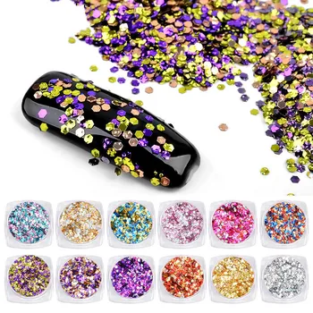 

12pc Set 3D Embossed Laser Powder Glitter Sequins Mixed Color Hexagonal Paillette Ultra-thin Nail Art Decoration Manicure Gold