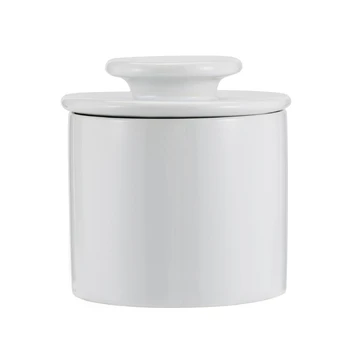 

Glazed Stoneware Butter Keeper Ceramic Butter Dish Cheese Storage Tray White