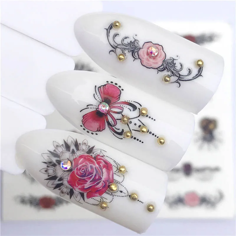 

Nail art sticker for Valentine's Day butterfly necklace Flamingo printing 3D manicure DIY water transfer nail decals FW003