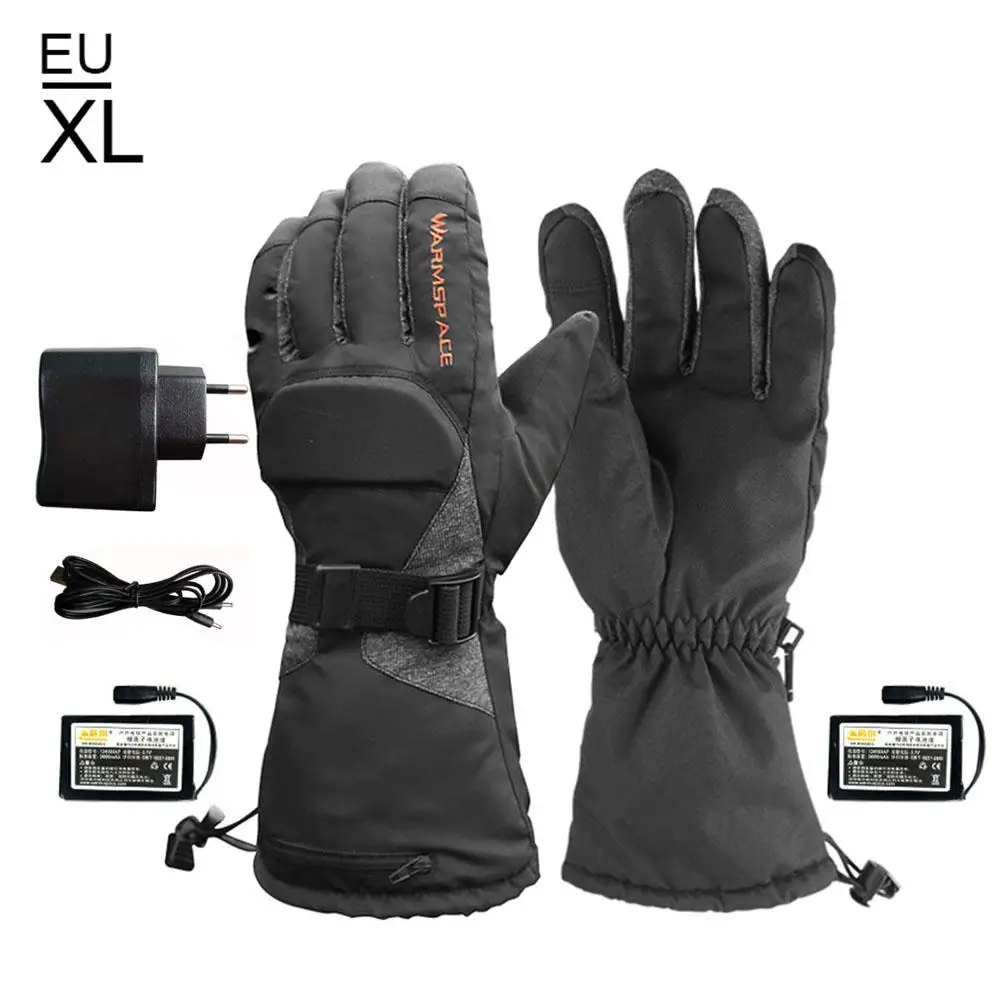Мотоциклетные перчатки с подогревом, 3,7 в/3600 мАч, литиевая батарея, водонепроницаемые, теплые, сохраняющие тепло, перчатки для катания на лыжах - Цвет: EU Plug XL