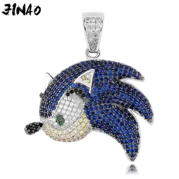 

JINAO New Sonic the Hedgehog Prong Setting 3A+CZ stones Gold Plating Zircon Shiny Hip Hop pendant for Men Women Gift