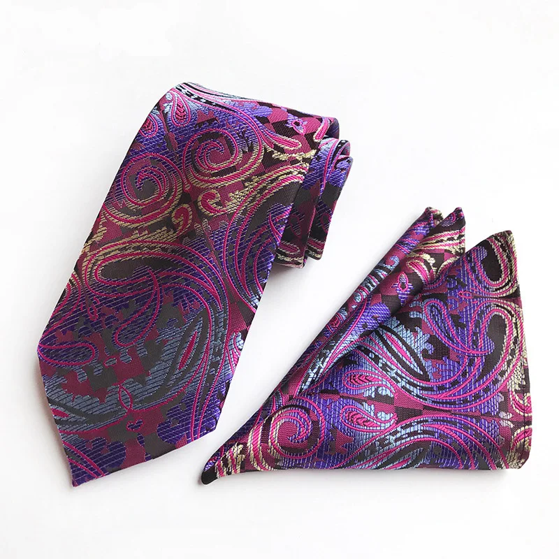 

Male Pocket Squared Handkerchief Necktie Suit Purple Paisley Tie Set for Men Neck Tie Hanky Set Wedding Gift for Men Day Cravat