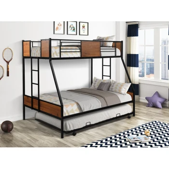 

Bedroom Bed Bed Set Twin Over Metal Bunk Bed Kid Beds With Trundle Two-Side Ladders Modern Double Layer Bed Bedroom Furniture