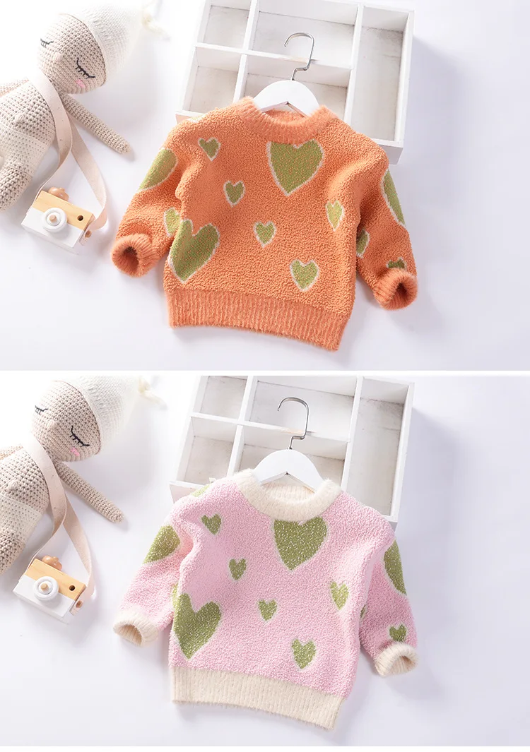 Ke li rong/Детский свитер-пуловер с сердечками коллекция года, осенне-зимний толстый свитер в Корейском стиле с вырезом лодочкой для девочек