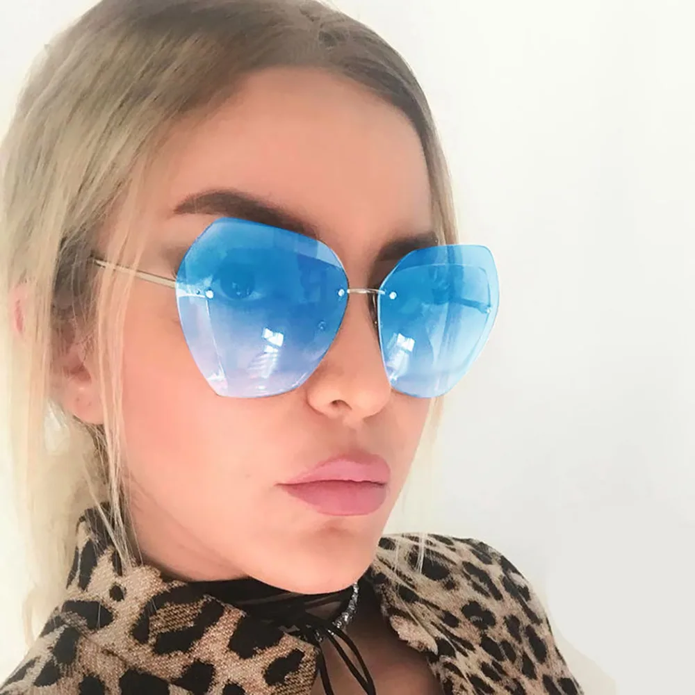 Роскошные бескаркасные Солнцезащитные очки женские Модные металлические оправа