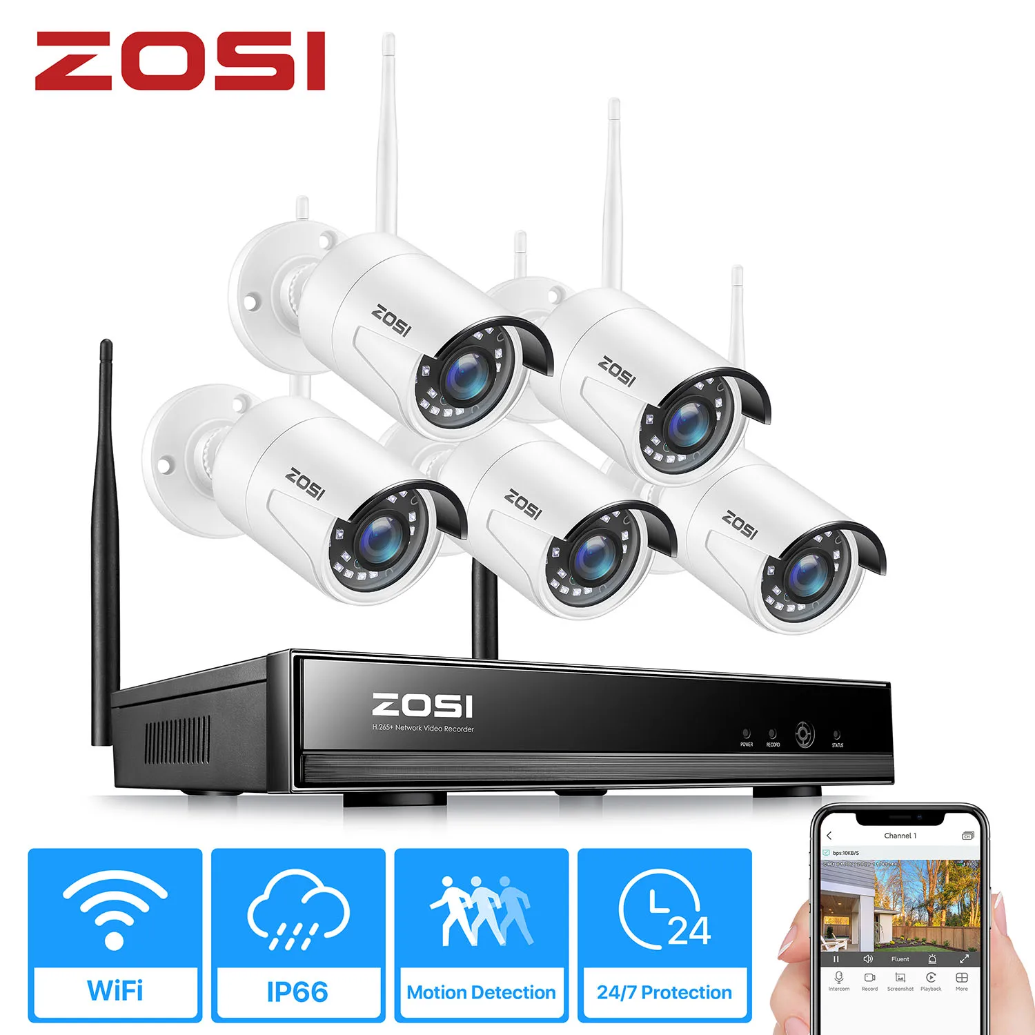 ZOSI 8CH 1080P H265+ Wifi NVR 2.0MP Security Camera System 2/6pcs IR Outdoor Waterproof CCTV Camera Wireless Surveillance System