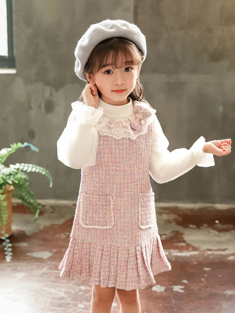 Ароматный жилет для девочек; платья принцессы; сезон весна-осень; детское плиссированное платье трапециевидной формы; милое кружевное платье с бантом для маленьких детей; одежда; P375