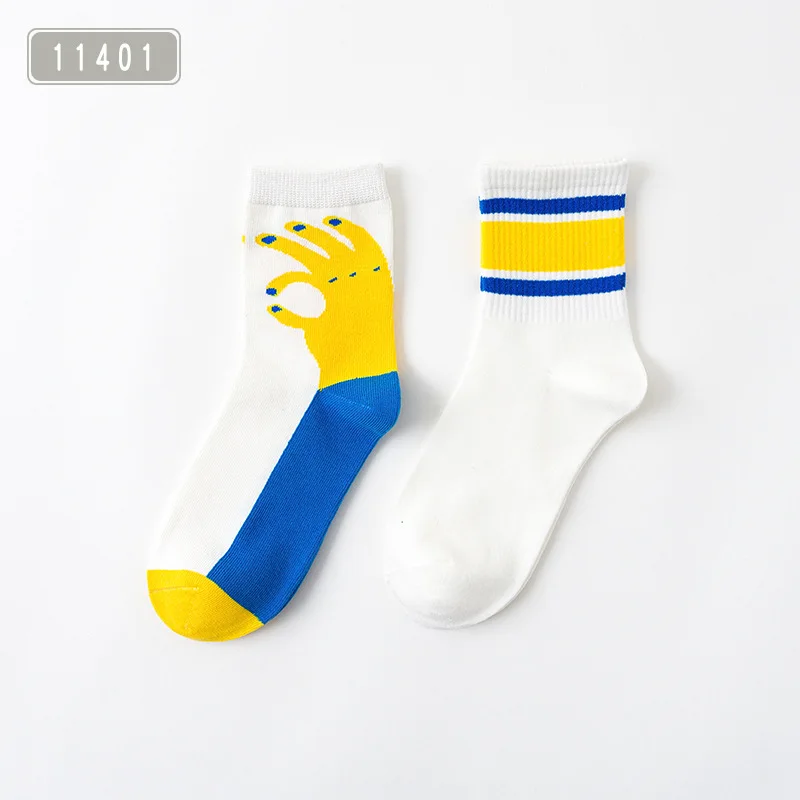 OK Gesture Caramella/Новые забавные женские короткие носки с вышивкой в виде зебры милые новые носки хлопковые для девочек размер 35-40, 2 пары - Цвет: OK Gesture