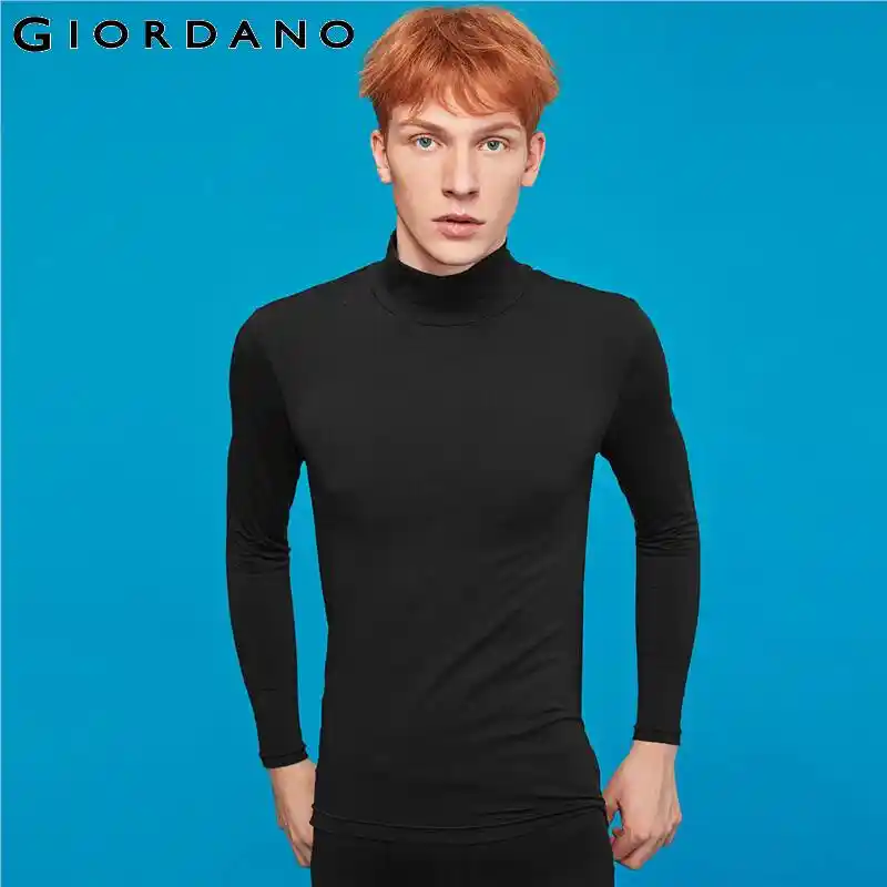 Camiseta De Cuello Alto Manga Larga Para Hombre - Básica, Algodón, Corte Recto, Colores Sólidos