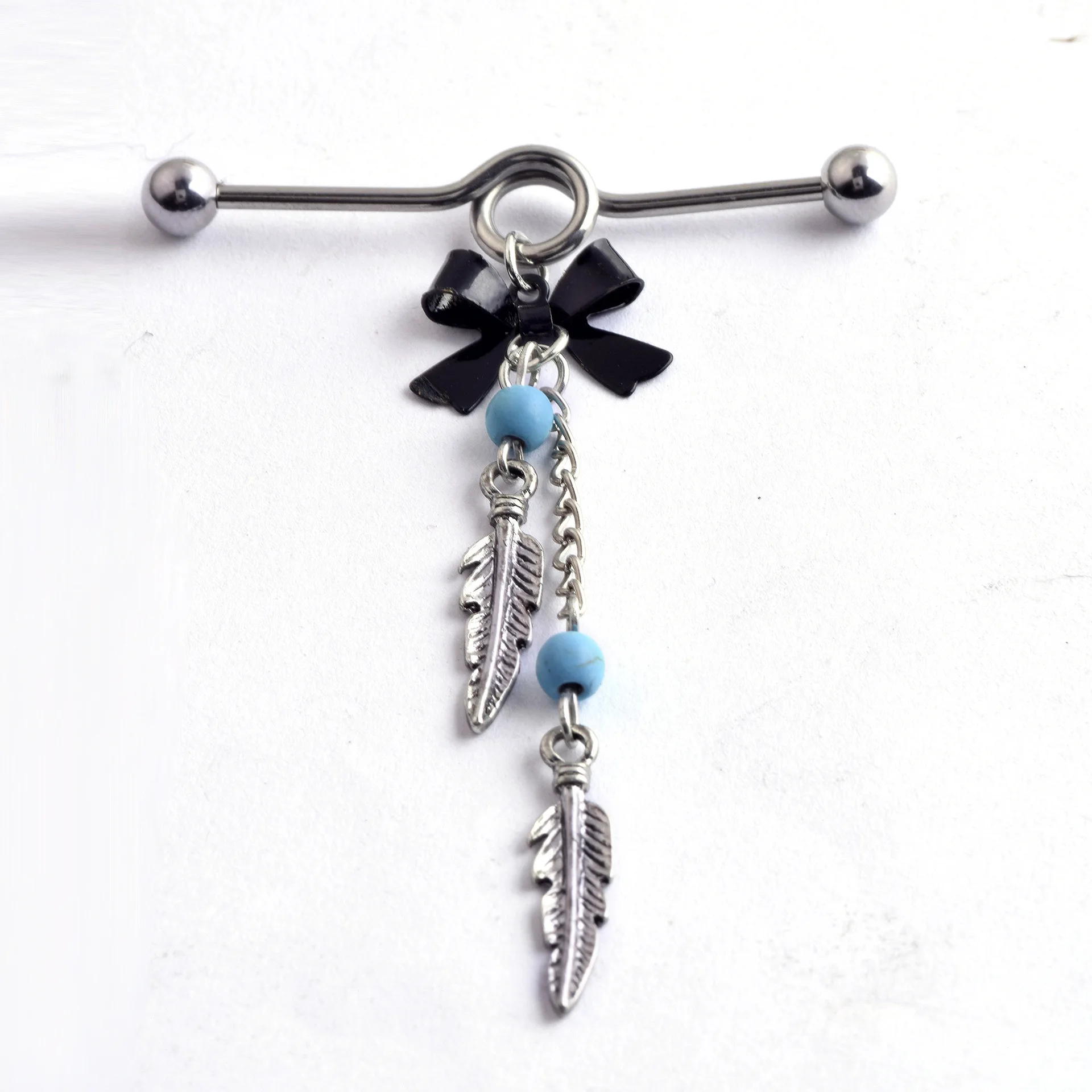 Перьевая бусина для ушной хрящ нержавеющая сталь 14 г 1 шт.|ear jewelry|jewelry jewelrystainless steel |